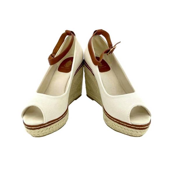 NEW MARINA YACHTING women's open toe canvas espadrille ankle strap wedge shoes i - Picture 2 of 4